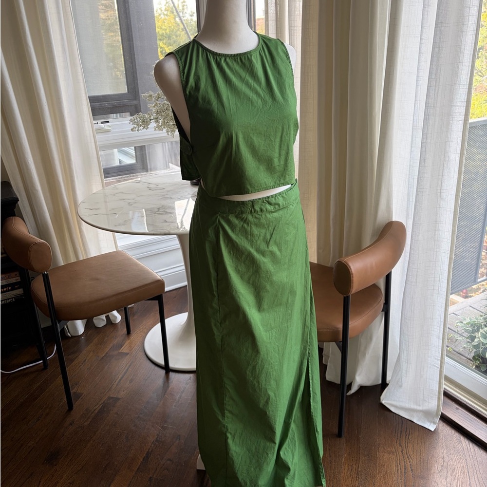 Reformation Olive Green Maxi Skirt Set